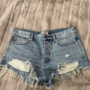 Free People Light Blue Distressed Jean Shorts
